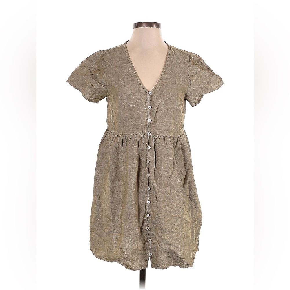 Madewell Linen Button Dress In Olive